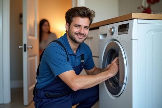 Nishad Repairs का तकनीशियन ग्राहक के घर पर वॉशिंग मशीन की मरम्मत कर रहा है